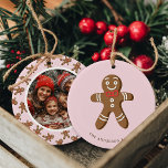 Gingerbread Man Pink Polka Dot Christmas Photo Ceramic Ornament<br><div class="desc">Celebrate the holidays with this adorable Gingerbread Man Pink Polka Dot Christmas Photo Ceramic Ornament. Featuring a cute gingerbread man design with a customisable photo on the back, this ornament is perfect for adding a touch of festive charm to your tree. Personalise it with your family name and favourite photo...</div>