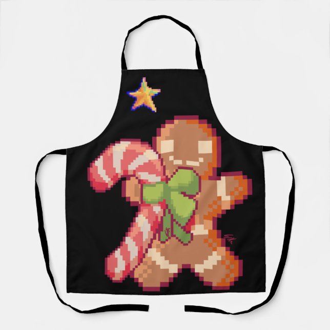 Gingerbread man, pixel art, pixel art apron (Front)