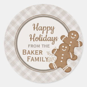 Gingerbread Man Plaid Christmas Holiday Cookie  Classic Round Sticker
