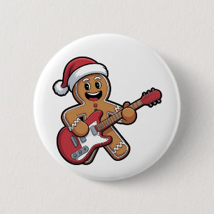 Gingerbread Man Play Guitar Electric Christmas  6 Cm Round Badge