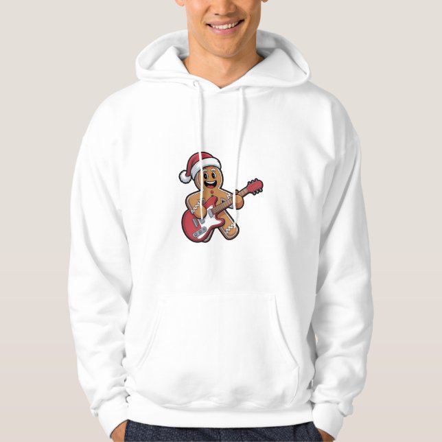Gingerbread Man Play Guitar Electric Christmas  Hoodie (Front)