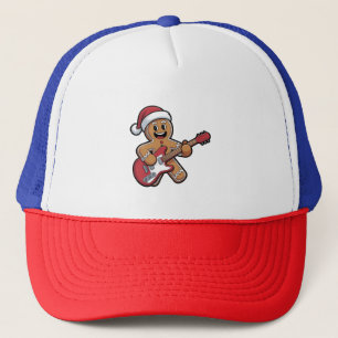 Gingerbread Man Play Guitar Electric Christmas Trucker Hat