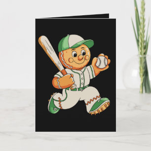 Gingerbread Man Playing Baseball Christmas Xmas Holiday Card