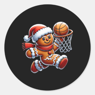 Gingerbread Man Playing Basketball Christmas Xmas Classic Round Sticker