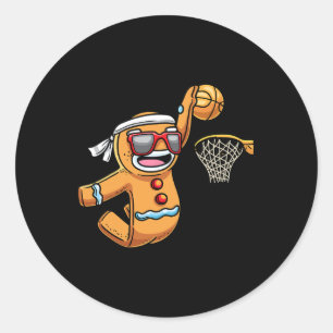 Gingerbread Man Playing Bysketbyll Christmas Xmas Classic Round Sticker