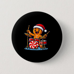 Gingerbread Man Playing Drums 6 Cm Round Badge