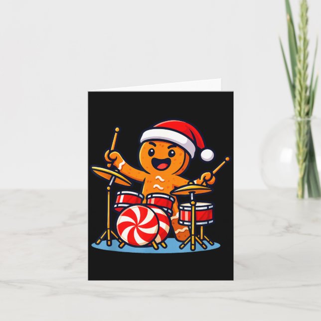 Gingerbread Man Playing Drums  Card (Front)