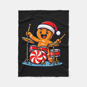 Gingerbread Man Playing Drums  Fleece Blanket