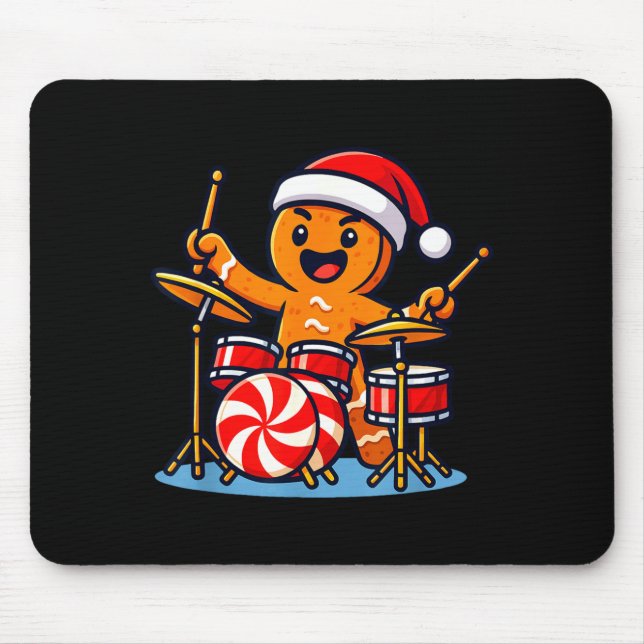 Gingerbread Man Playing Drums  Mouse Pad (Front)