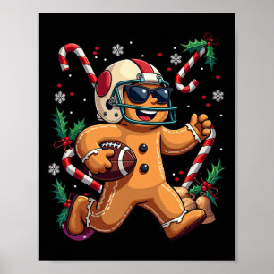 Gingerbread Man Playing Football Christmas Xmas Ki Poster