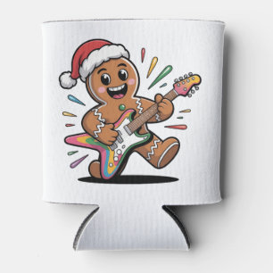 Gingerbread Man Playing Guitar Electric Santa Can Cooler