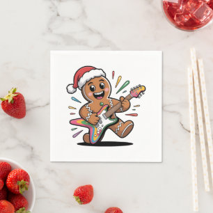 Gingerbread Man Playing Guitar Electric Santa  Napkin