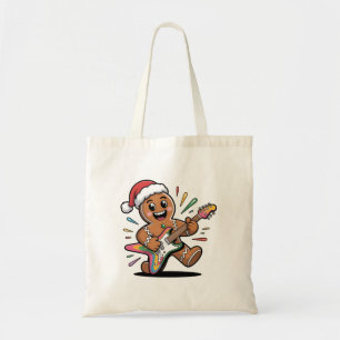 Gingerbread Man Playing Guitar Electric Santa Tote Bag