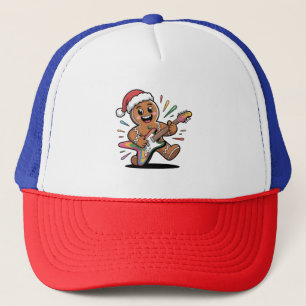 Gingerbread Man Playing Guitar Electric Santa  Trucker Hat