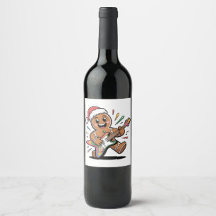 Gingerbread Man Playing Guitar Electric Santa Wine Label