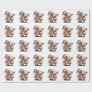 Gingerbread Man Playing Guitar Electric Santa Wrapping Paper