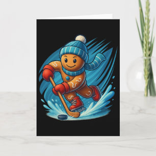 Gingerbread Man Playing Hockey Funny Christmas Tee Card