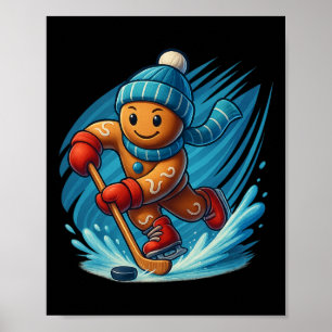 Gingerbread Man Playing Hockey Funny Christmas Tee Poster