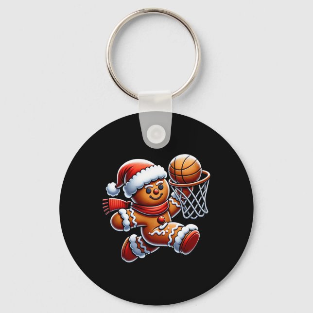 Gingerbread Man Playing Sketll Christmas Xmas Kids Key Ring (Front)