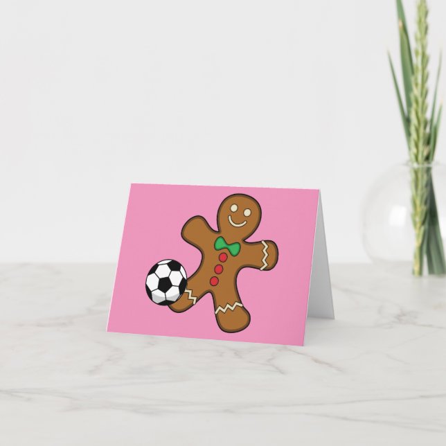 Gingerbread Man Playing Soccer Card (Front)
