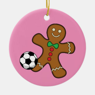 Gingerbread Man Playing Soccer Ceramic Ornament