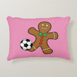 Gingerbread Man Playing Soccer Decorative Cushion