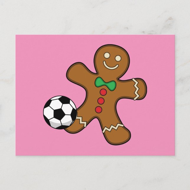 Gingerbread Man Playing Soccer Holiday Postcard (Front)