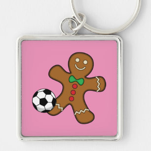 Gingerbread Man Playing Soccer Key Ring