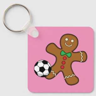 Gingerbread Man Playing Soccer Key Ring