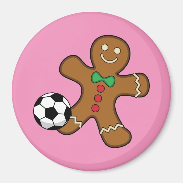 Gingerbread Man Playing Soccer Magnet (Front)
