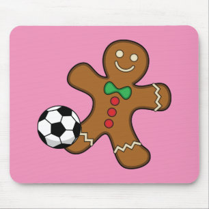 Gingerbread Man Playing Soccer Mouse Pad