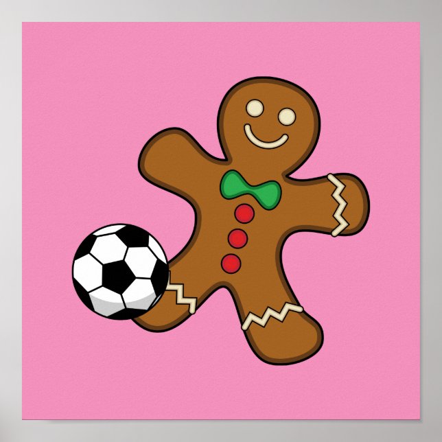 Gingerbread Man Playing Soccer Poster (Front)