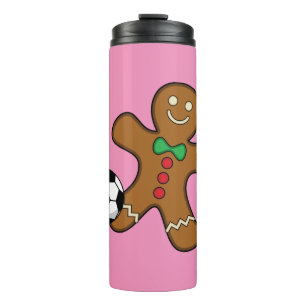 Gingerbread Man Playing Soccer Thermal Tumbler
