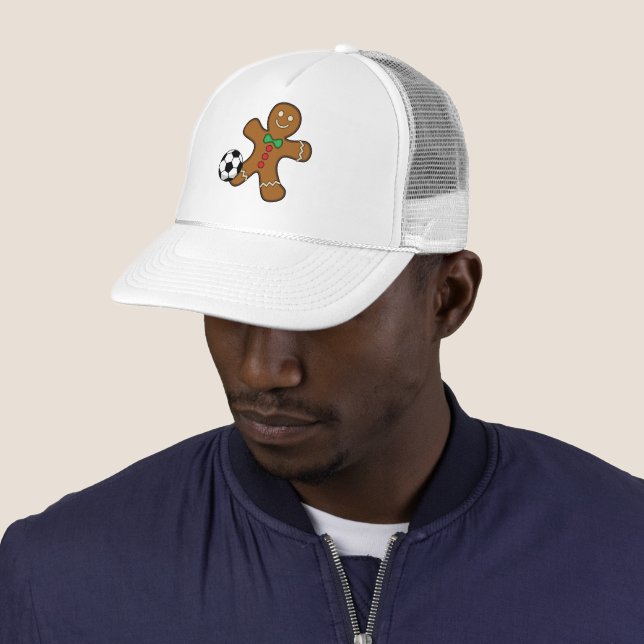 Gingerbread Man Playing Soccer Trucker Hat (In Situ)