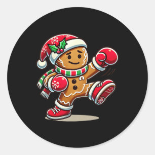 Gingerbread Man Playing Thai Boxing Christmas Xmas Classic Round Sticker