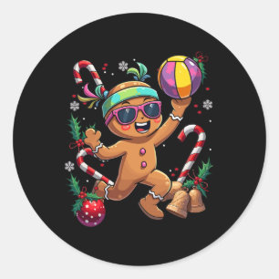Gingerbread Man Playing Volleyball Christmas Xmas Classic Round Sticker