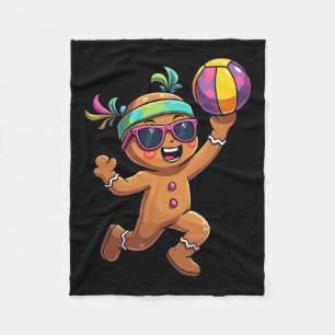 Gingerbread Man Playing Volleyball Christmas Xmas  Fleece Blanket