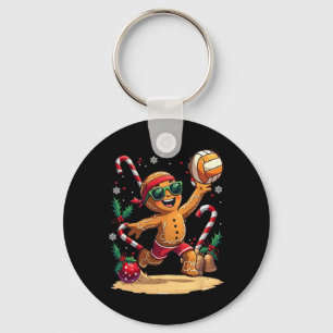 Gingerbread Man Playing Volleyball Christmas Xmas Key Ring
