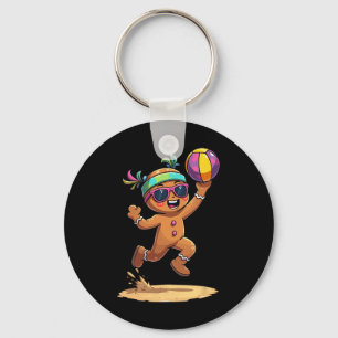 Gingerbread Man Playing Volleyball Christmas Xmas Key Ring