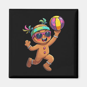 Gingerbread Man Playing Volleyball Christmas Xmas Magnet
