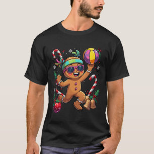 Gingerbread Man Playing Volleyball Christmas Xmas T-Shirt