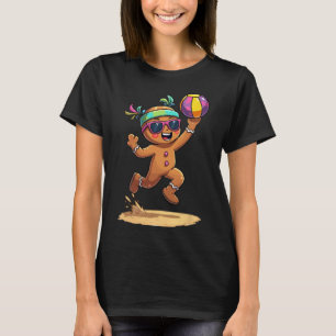 Gingerbread Man Playing Volleyball Christmas Xmas T-Shirt