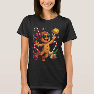 Gingerbread Man Playing Volleyball Christmas Xmas T-Shirt