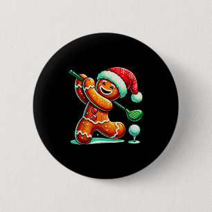 Gingerbread Man Plays Golf Christmas Golfing Santa 6 Cm Round Badge