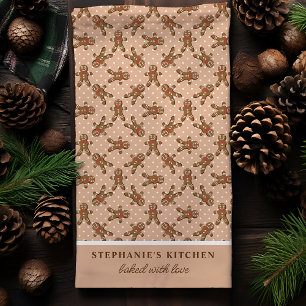 Gingerbread Man Polka Dot Brown Custom Christmas Tea Towel