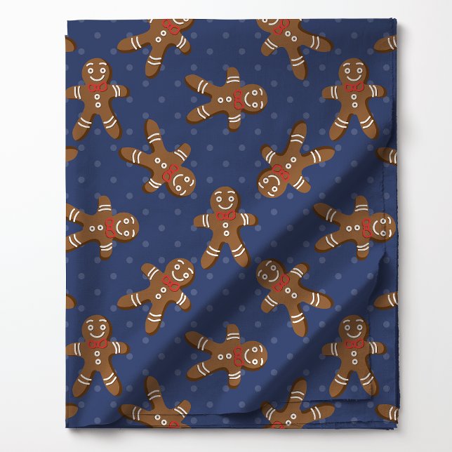 Gingerbread Man Polka Dot On Navy Christmas Fabric (Creator Uploaded)