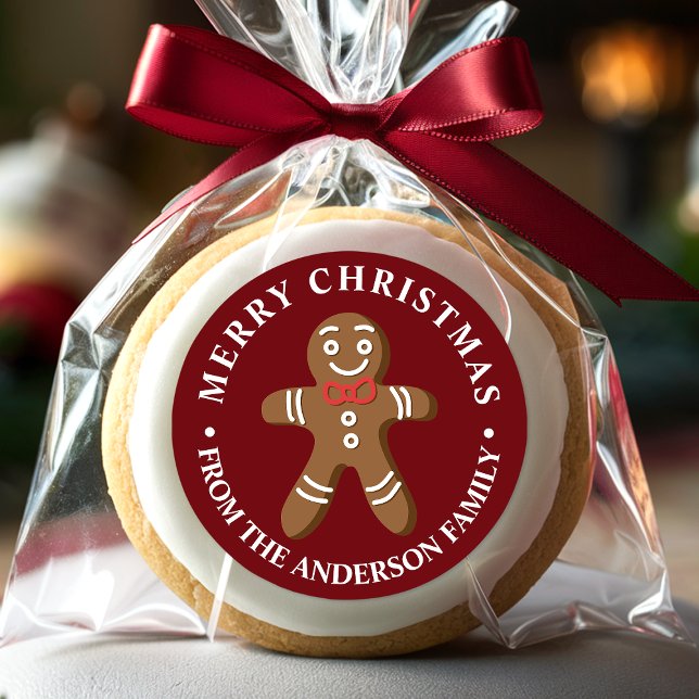 Gingerbread Man Red Merry Christmas Classic Round Sticker (Creator Uploaded)
