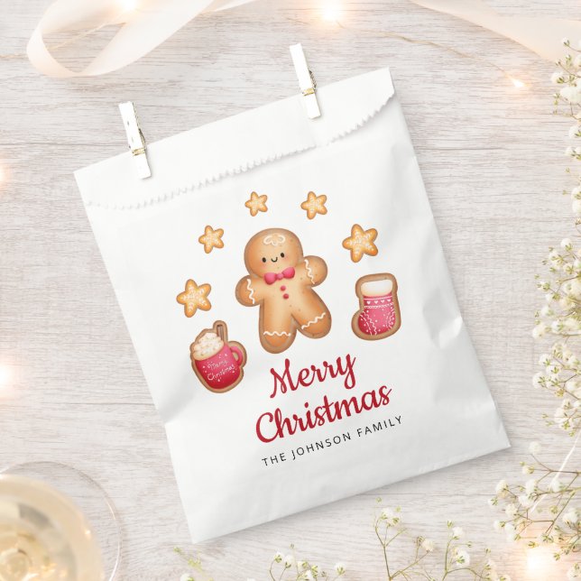 Gingerbread Man Red Script Christmas  Favour Bag (Clipped)