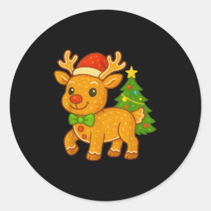 Gingerbread Man Reindeer Santa Hat Christmas Tree  Classic Round Sticker
