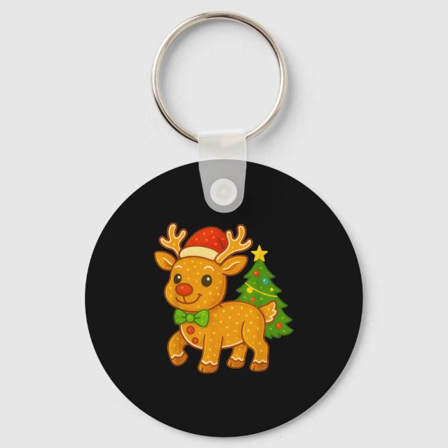 Gingerbread Man Reindeer Santa Hat Christmas Tree  Key Ring (Front)